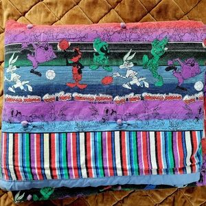 Vintage Looney Toons 90s Sports Handmade Twin Boys Room Blue Multicolor Quilt